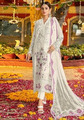 White Embroidery Chiffon Salwar Kameez