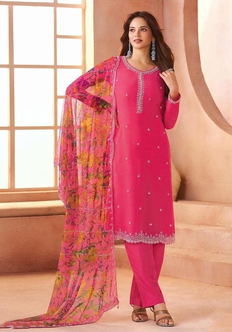 Magenta Embroidery Chiffon Salwar Kameez