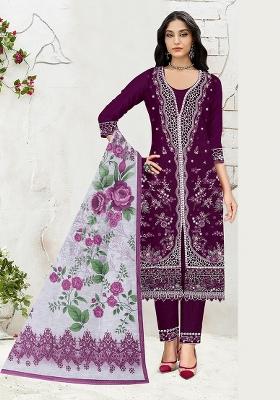 Purple Embroidery Cotton Salwar Kameez