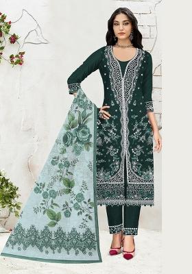 Dark Green Embroidery Cotton Salwar Kameez