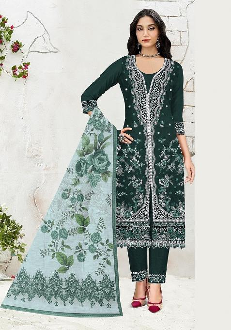 Dark Green Embroidery Cotton Salwar Kameez