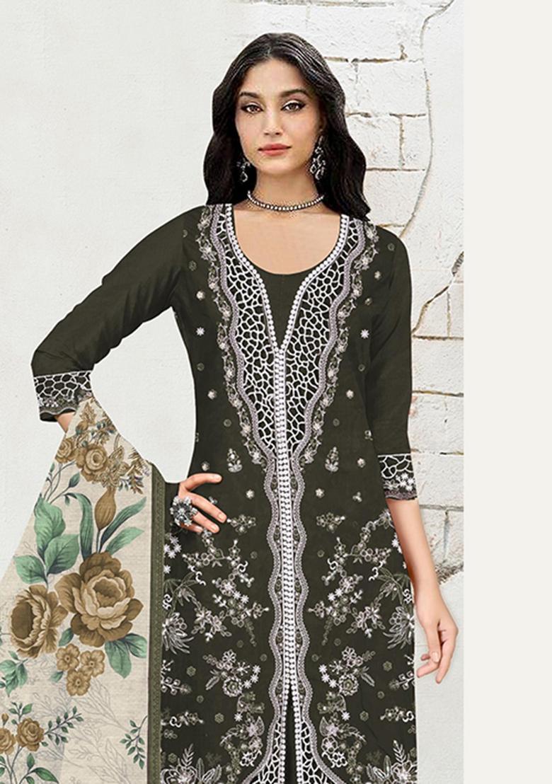 Mehendi Embroidery Cotton Salwar Kameez - Indya