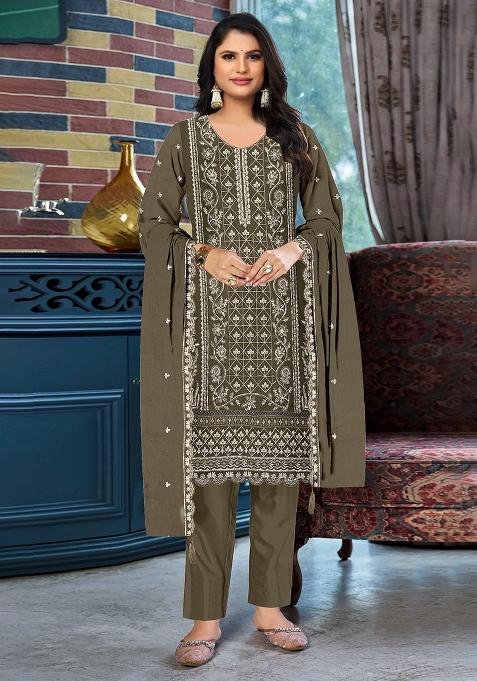 Mehendi Embroidery Silk Salwar Kameez