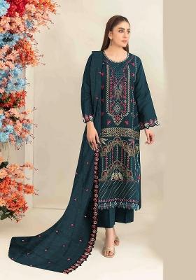 Teal Blue Embroidery Silk Salwar Kameez
