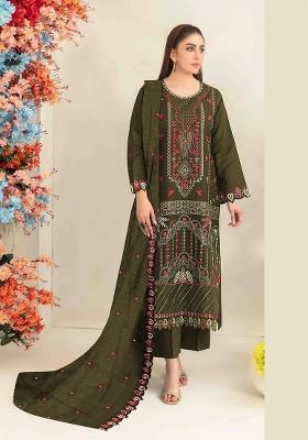 Mehendi Embroidery Silk Salwar Kameez