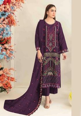 Purple Embroidery Silk Salwar Kameez