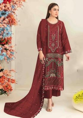 Maroon Embroidery Silk Salwar Kameez