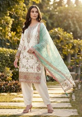 White Embroidery Georgette Salwar Kameez