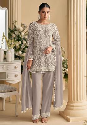 Grey Embroidery Georgette Kurta Set