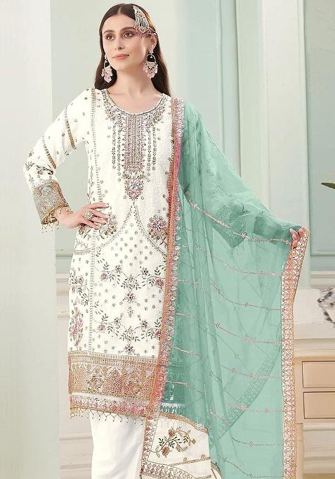 Sky Blue Embroidery Georgette Kurta Set