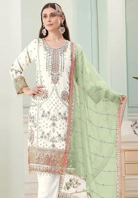 Pista Embroidery Georgette Kurta Set