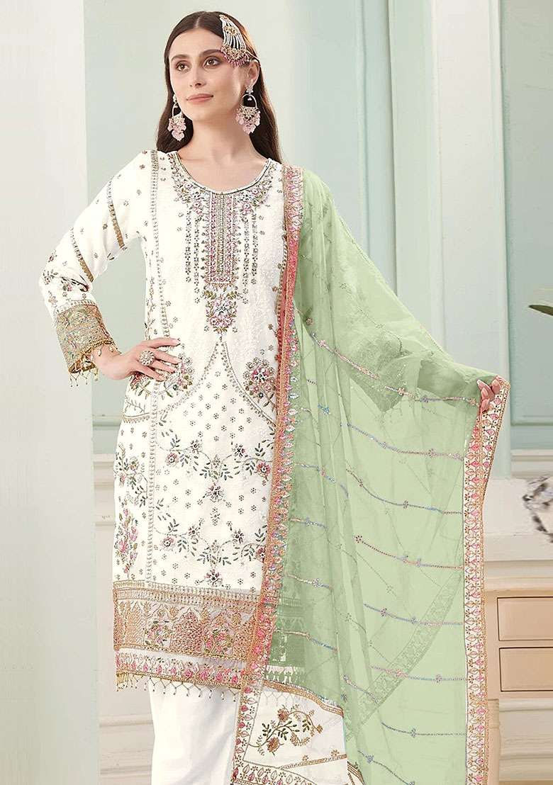 Pista Embroidery Georgette Kurta Set - Indya