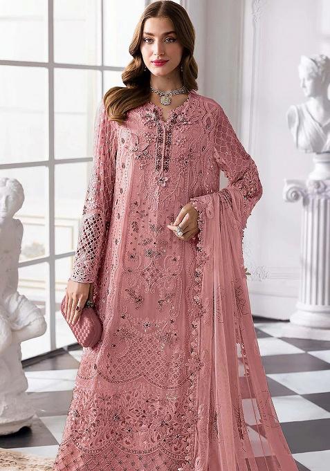 Baby Pink Embroidery Georgette Kurta Set