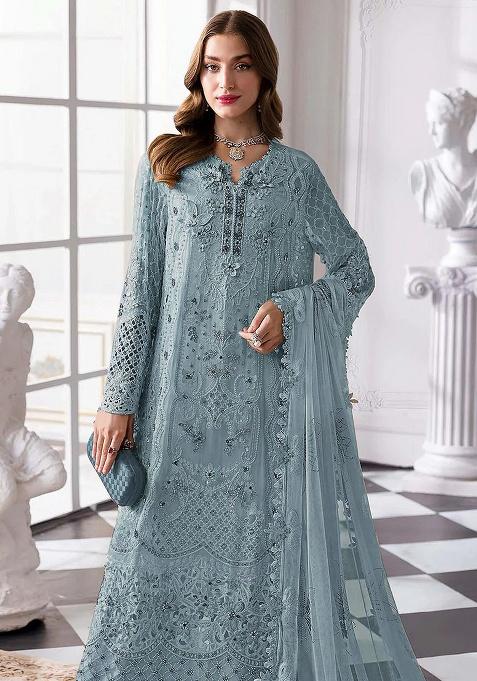 Light Blue Embroidery Georgette Kurta Set
