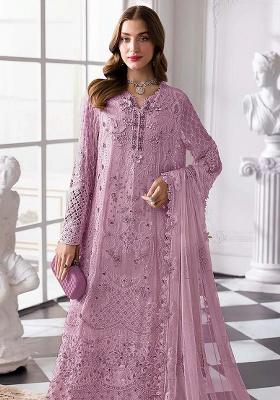 Lavender Embroidery Georgette Kurta Set