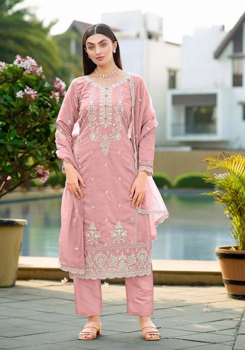 Purple Embroidery Cotton Kurta Set