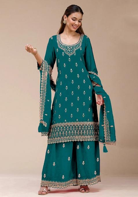 Green Zari Work Georgette Palazzo Set