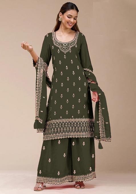 Green Zari Work Georgette Palazzo Set