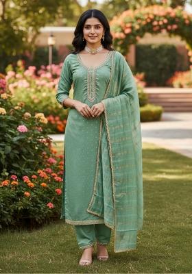 Green Embroidery Chanderi Kurta Set