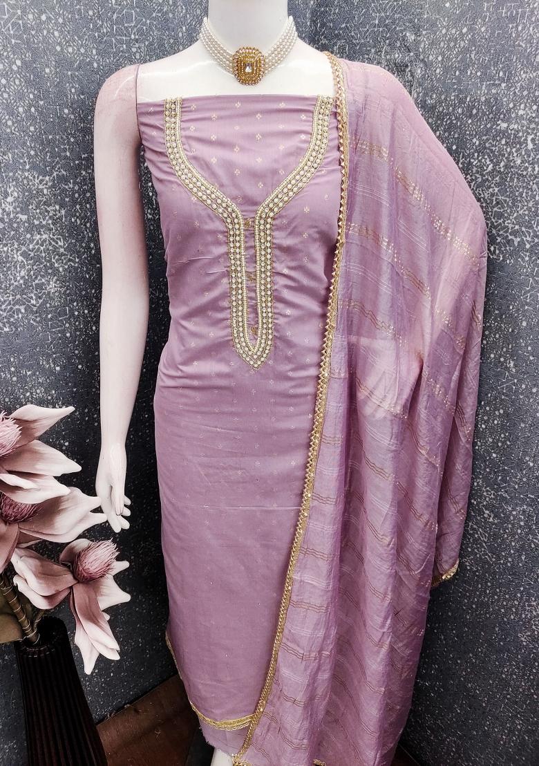 Purple Embroidery Chanderi Kurta Set - Indya