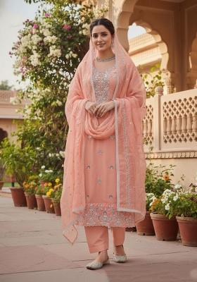 Rust Embroidery Chanderi Kurta Set