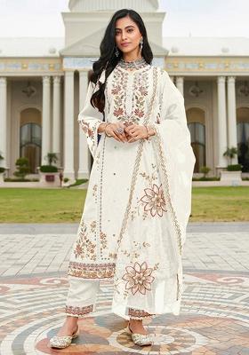 White Embroidery Cotton Kurta Set