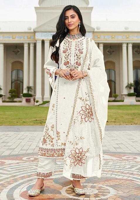 White Embroidery Cotton Kurta Set