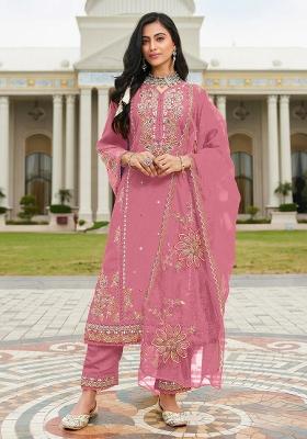 Pink Embroidery Cotton Kurta Set
