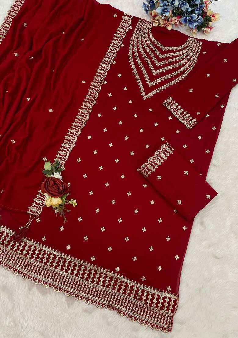 Maroon Embroidery Silk Palazzo Set - Indya