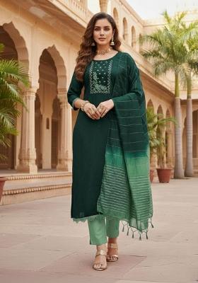 Green Embroidery Silk Kurta Set