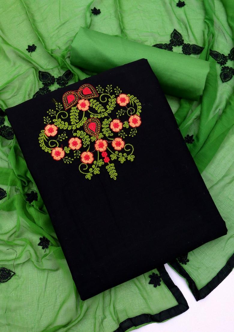 Black Embroidery Chanderi Kurta Set - Indya