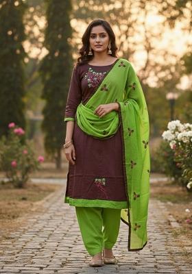 Brown Embroidery Chanderi Kurta Set