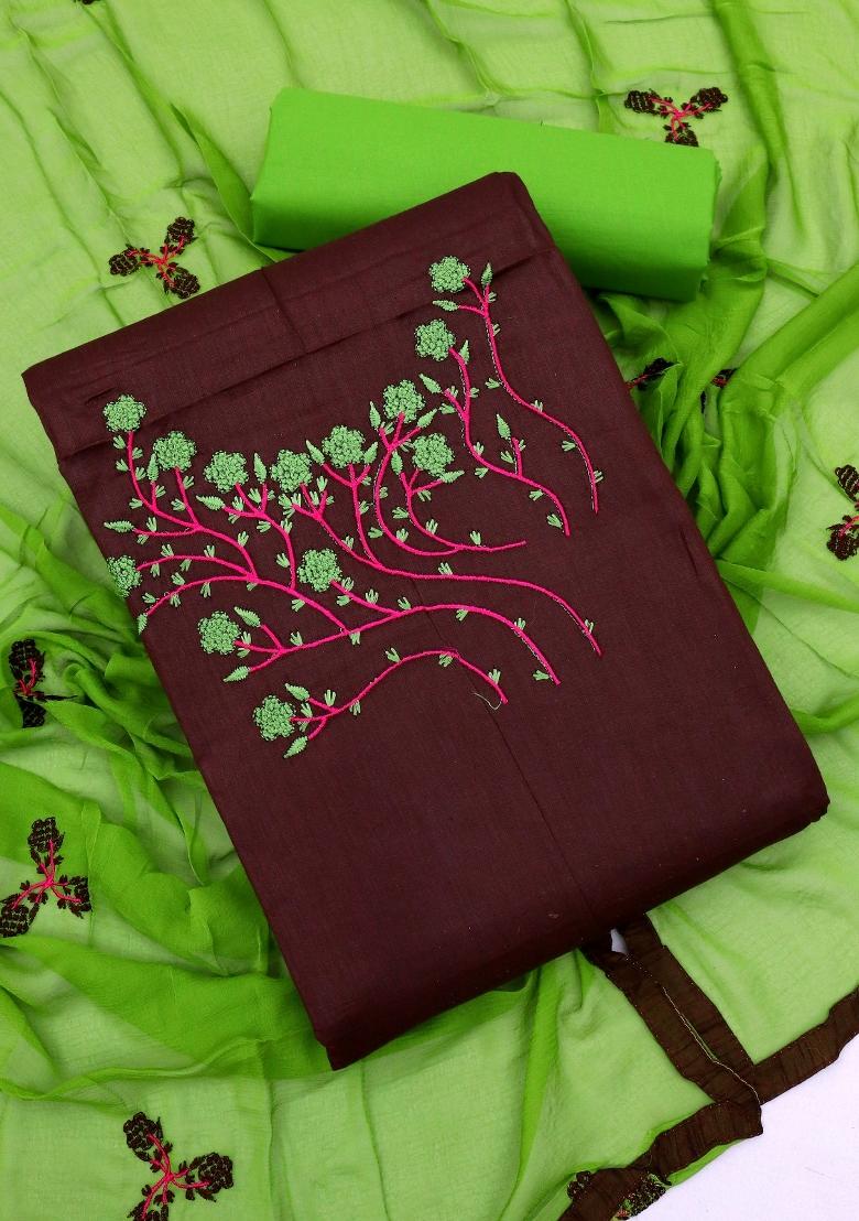 Brown Embroidery Chanderi Kurta Set - Indya