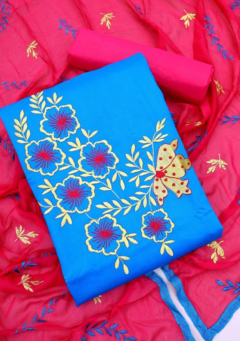 Blue Embroidery Chanderi Kurta Set - Indya