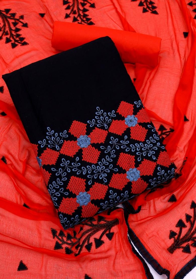 Black Embroidery Chanderi Kurta Set - Indya