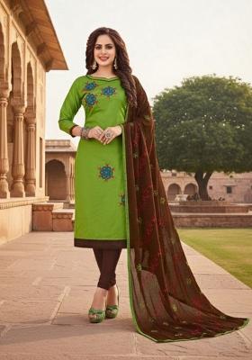 Green Embroidery Chanderi Kurta Set