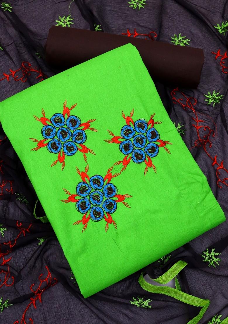 Green Embroidery Chanderi Kurta Set - Indya