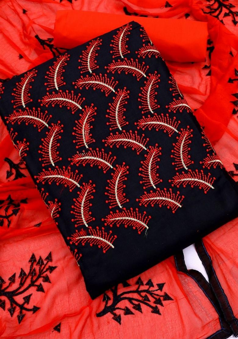 Black Embroidery Chanderi Kurta Set - Indya