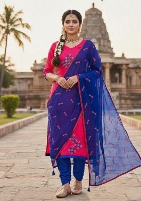 Pink Embroidery Chanderi Kurta Set