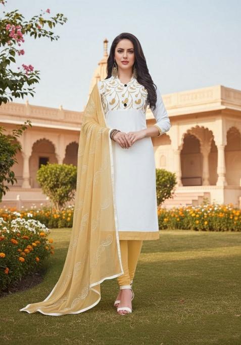 White Embroidery Chanderi Kurta Set