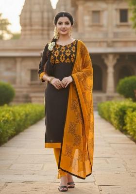 Brown Embroidery Chanderi Kurta Set