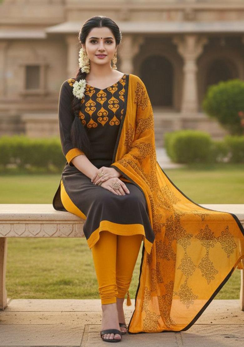 Brown Embroidery Chanderi Kurta Set - Indya
