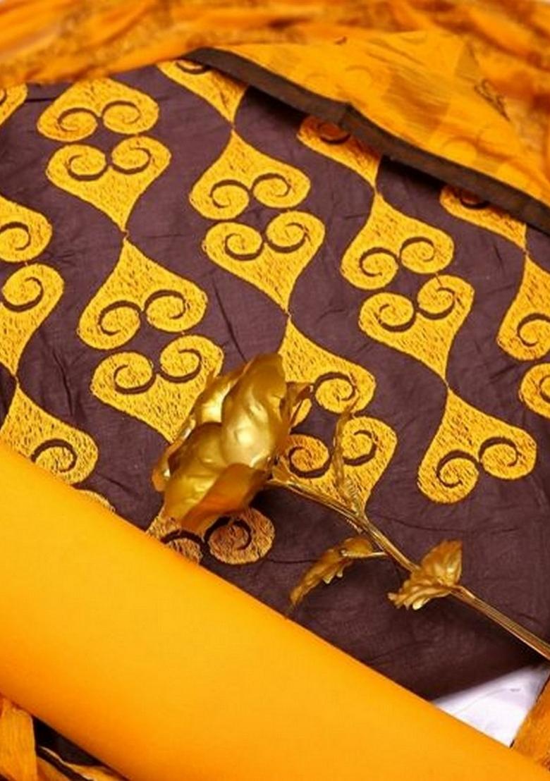 Brown Embroidery Chanderi Kurta Set - Indya