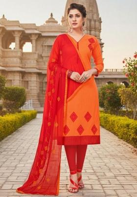 Orange Embroidery Chanderi Kurta Set
