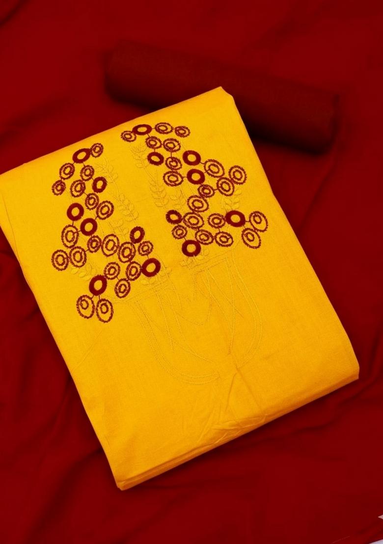 Yellow Embroidery Chanderi Kurta Set - Indya