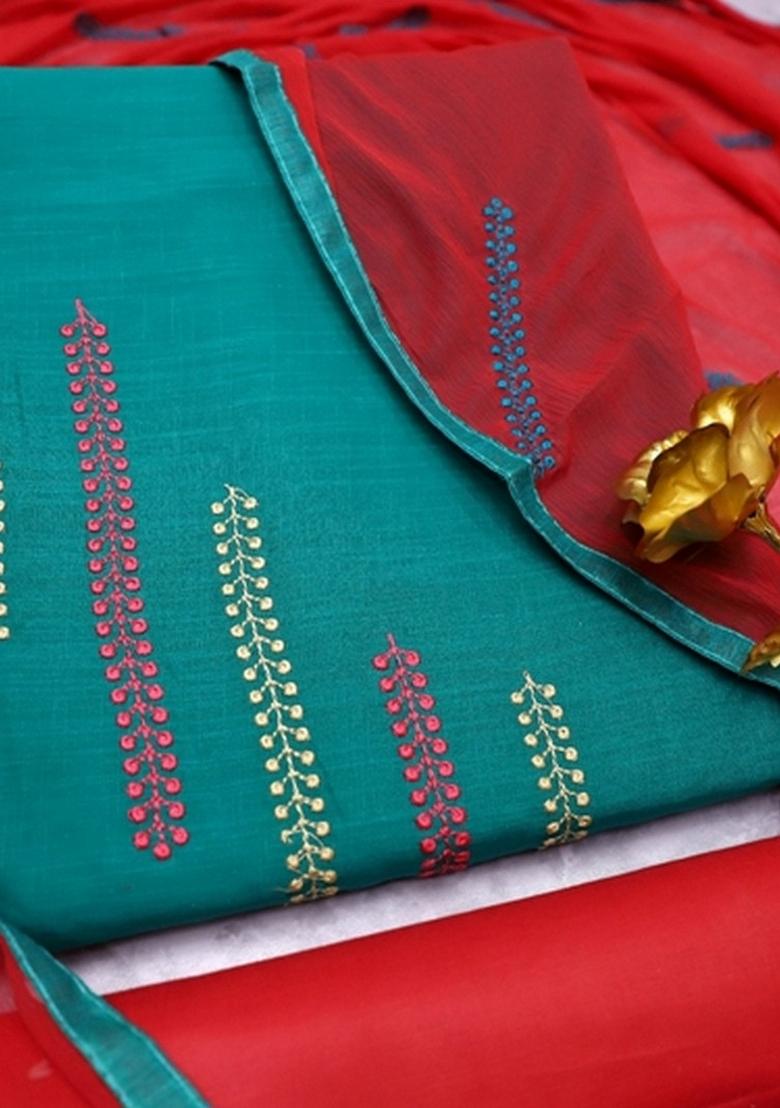 Blue Embroidery Chanderi Kurta Set - Indya