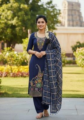 Blue Printed Silk Kurta Set