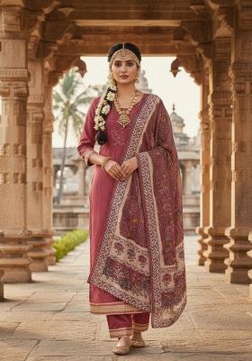 Pink Embroidery Silk Kurta Set