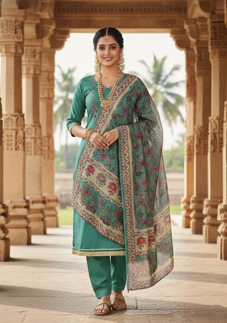 Blue Embroidery Silk Kurta Set - Indya
