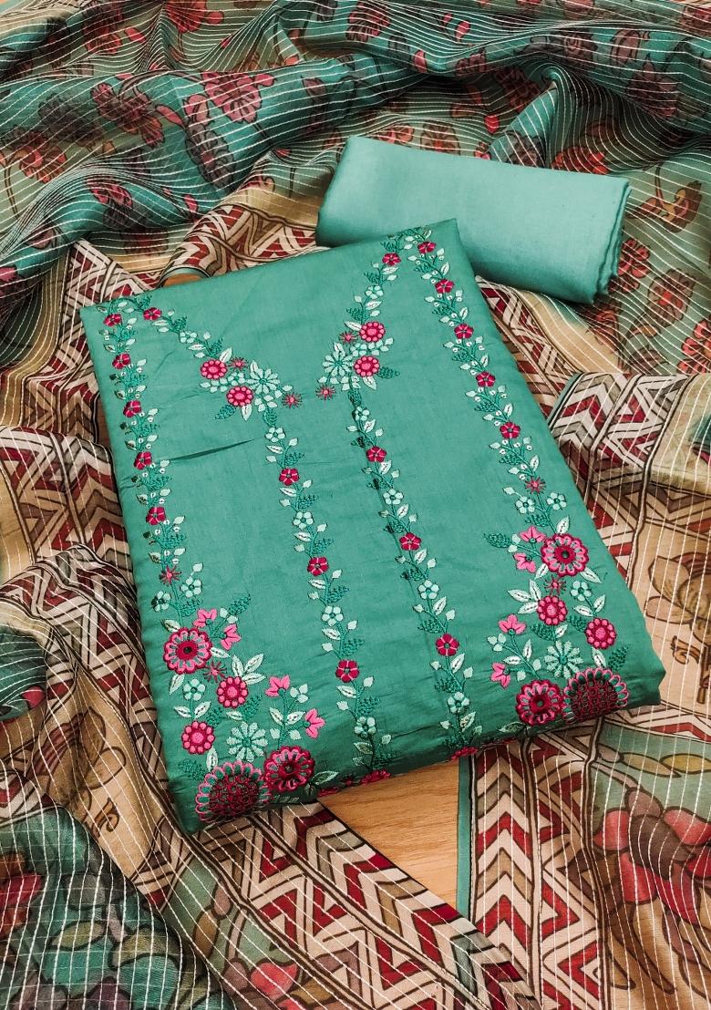 Blue Embroidery Silk Kurta Set - Indya